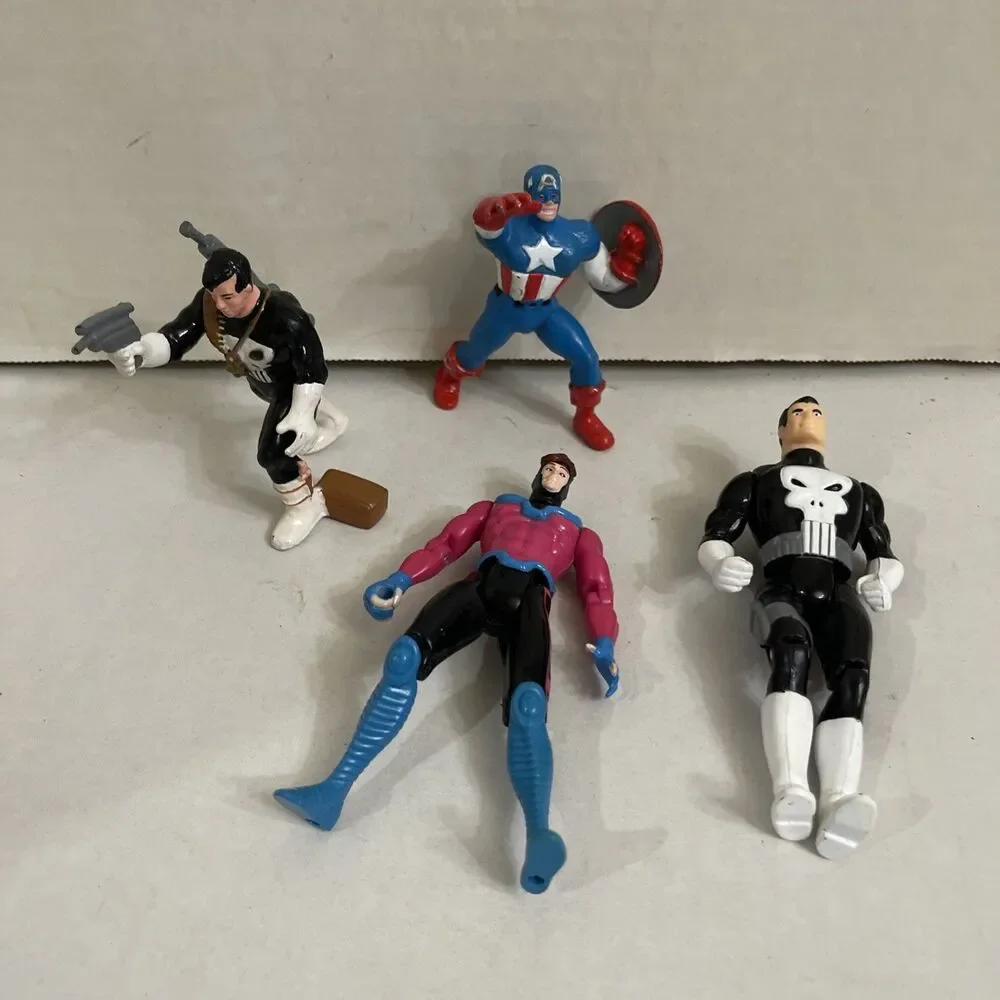 Lot Of 4 Marvel Super Hero Figurines 1990s Gambit Captain America Punisher